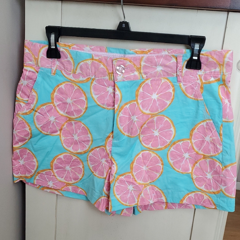 Lauren James Pink and Blue Citrus Pattern Shorts